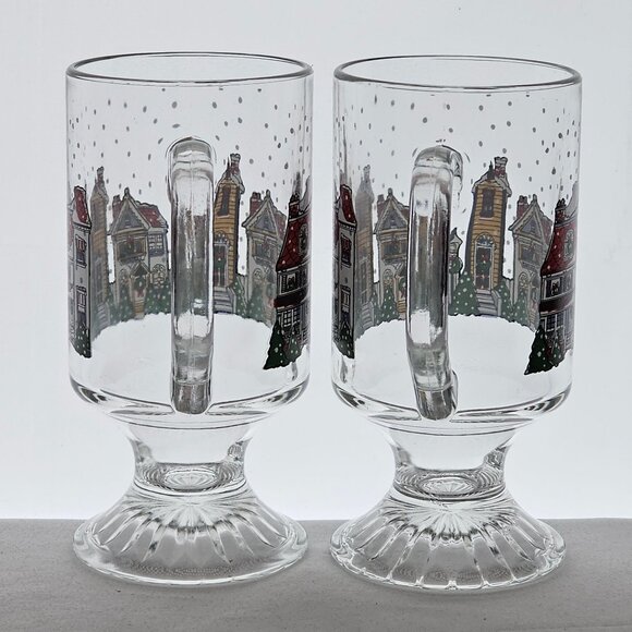 Christmas Village Hot Toddy Mug by Arcoroc 5.5in set-2 townhouses footed cup - Picture 3 of 10